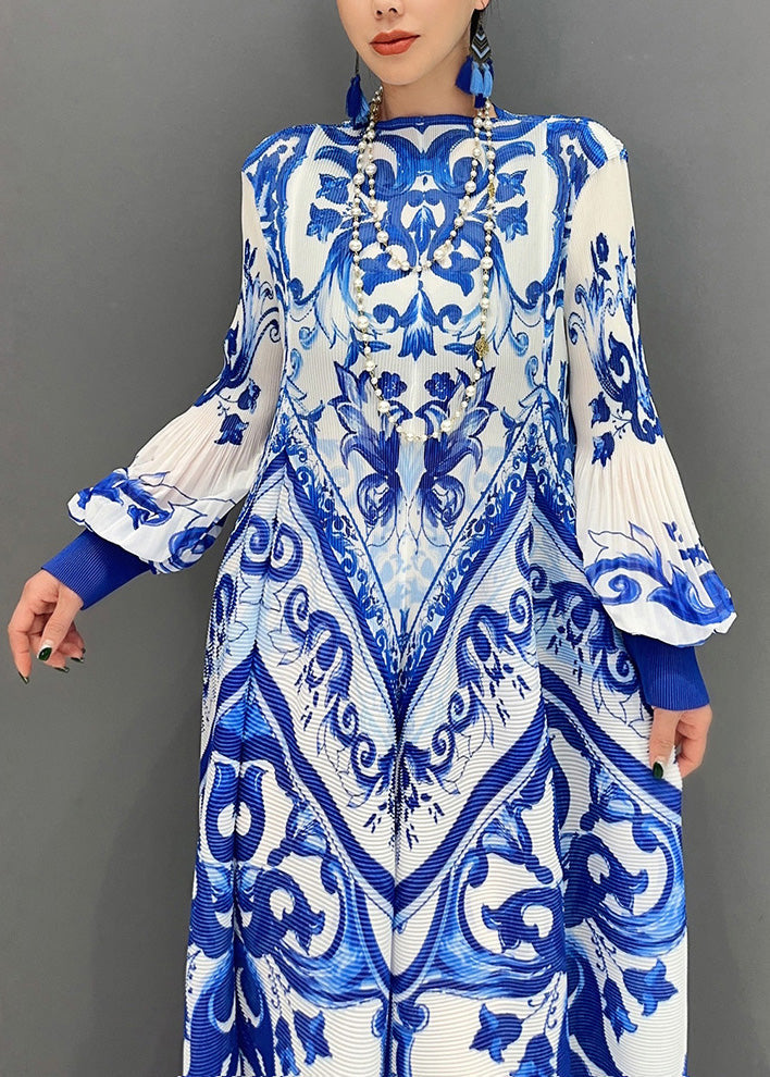 Blue Print Exra Large Hem Holiday Dress Lantern Sleeve