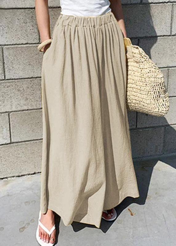 Elastic Waist Cotton Loose Wide Leg Pants With Pockets