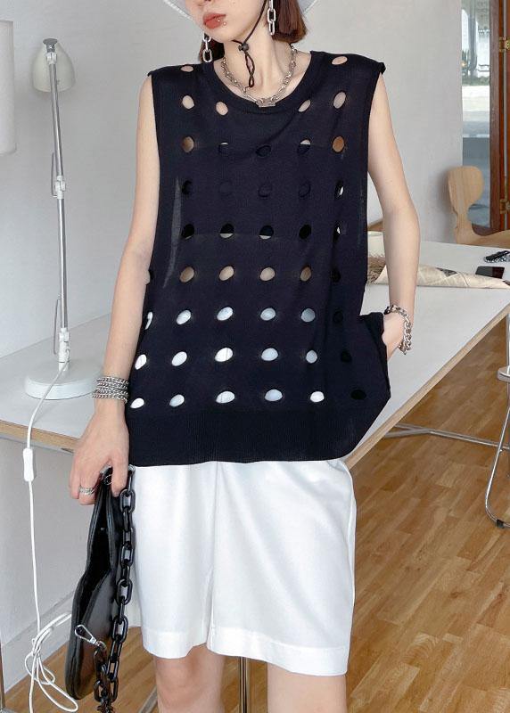 Black O Neck Hole Beach Cotton Vest