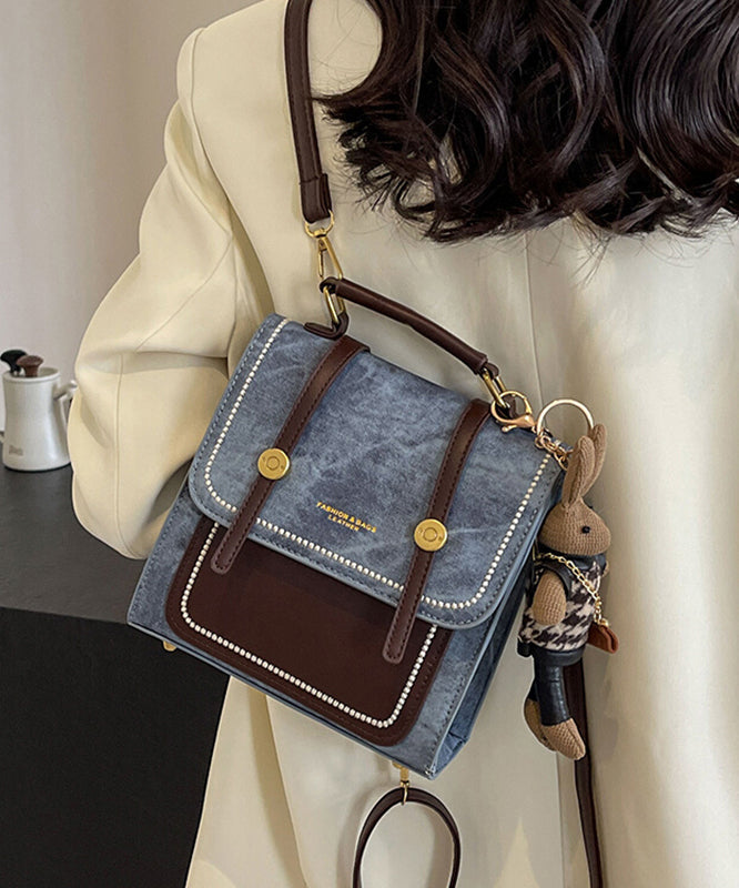 Denim Blue Patchwork Zircon Messenger Bag