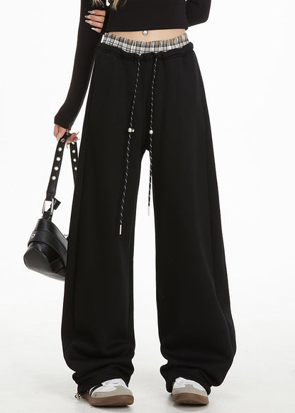 Black Elastic Waist Straight Pants Spring