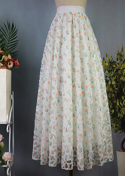 Green Elastic Waist Tulle Maxi Skirt Spring
