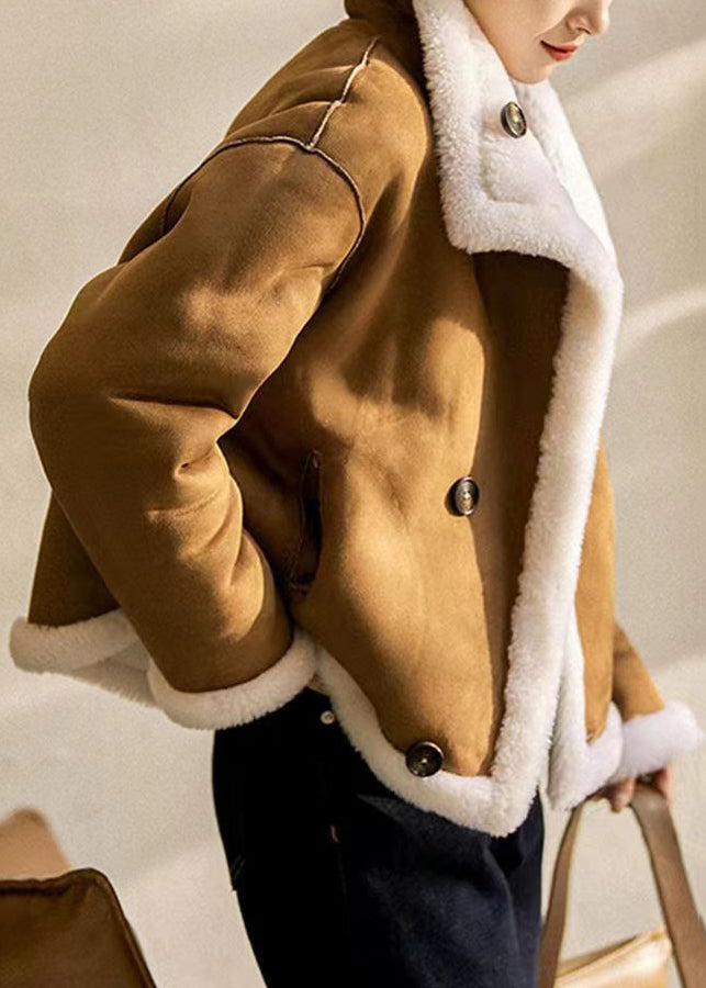 French Camel Peter Pan Collar Wear on Both Sides Wool Coats Winter