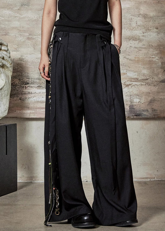 French Black Button High Waist Spandex Pants Summer