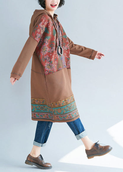 Chocolate Sweatshirts Dresses Drawstring Pockets Spring