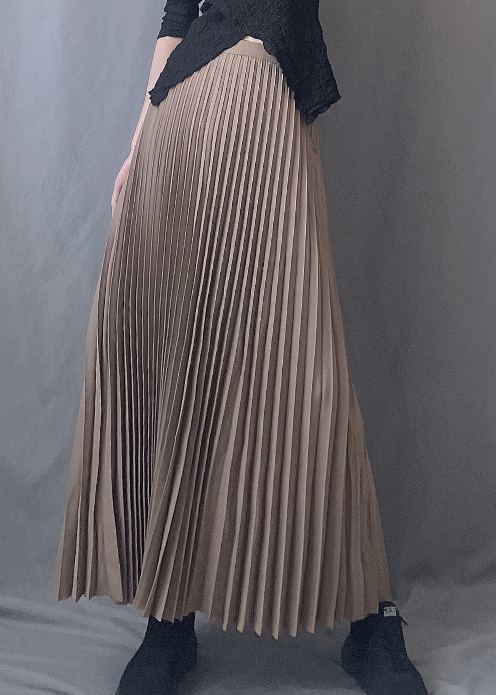 Art Chocolate Wrinkled Elastic Waist a Line Skirts Spring