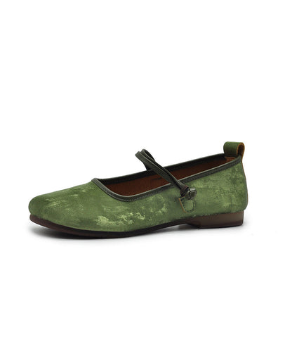 New Retro Green Buckle Strap Splicing Soft Flat Shoes