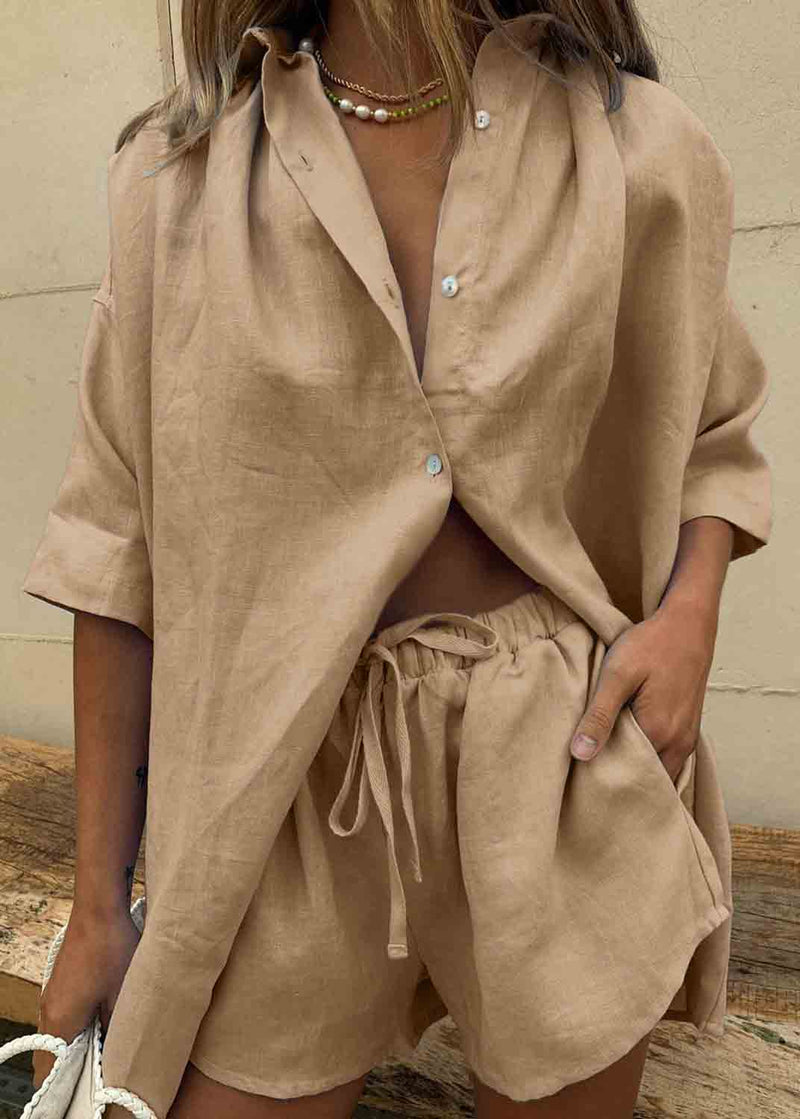 Coffee Oversized Linen Two Pieces Set Summer