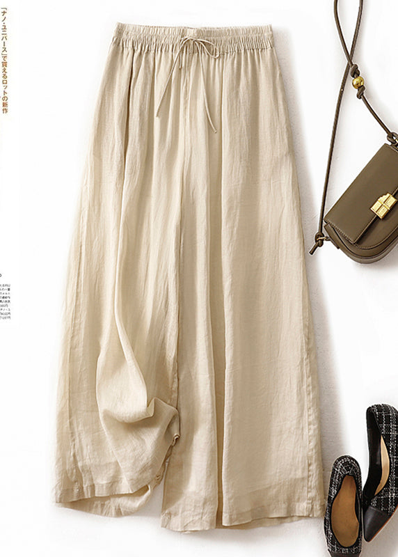 Modern Pink Elastic Waist Linen Wide Leg Pants Summer