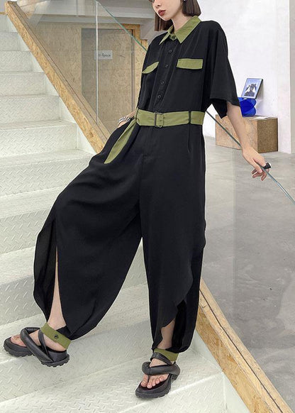 Diy Black Patchwork Button Outfits Rompers Summer