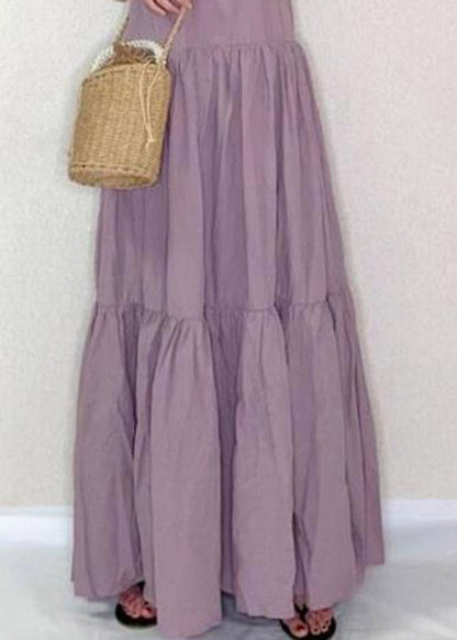 Art Purple O-neck Patchwork Wrinkled Cotton Long Dress Summer