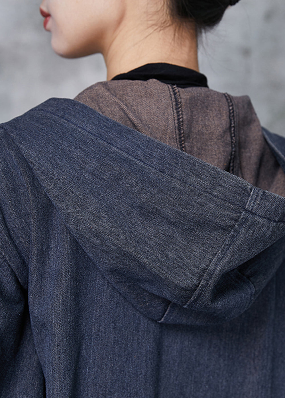 Navy Oversized Patchwork Denim Trench Coats Spring