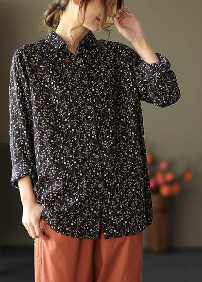 Natural Lapel Spring Clothes for Sewing Chocolate Print Blouses