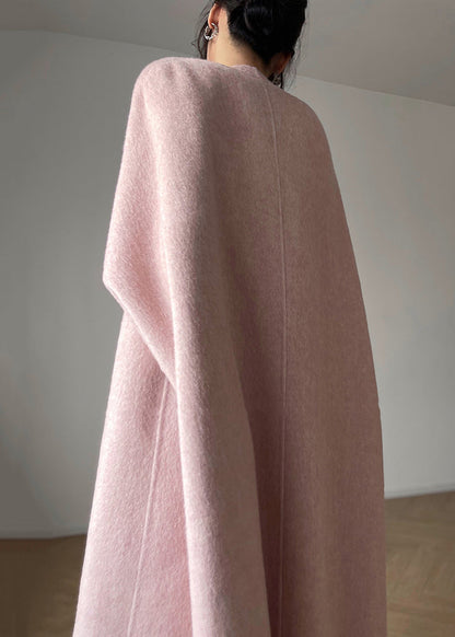 Pink O-neck Pockets Patchwork Wool Two Piece Suit Set Fall