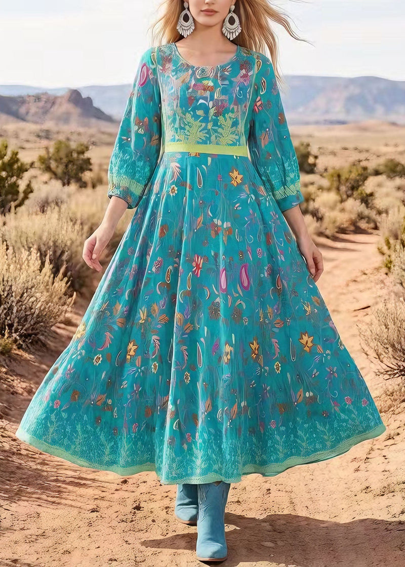 V Neck Print Exra Large Hem Cotton Maxi Dresses Summer