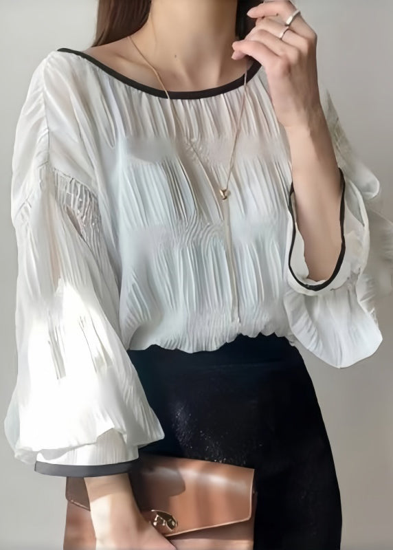 White Oversized Chiffon Shirt Tops Lantern Sleeve