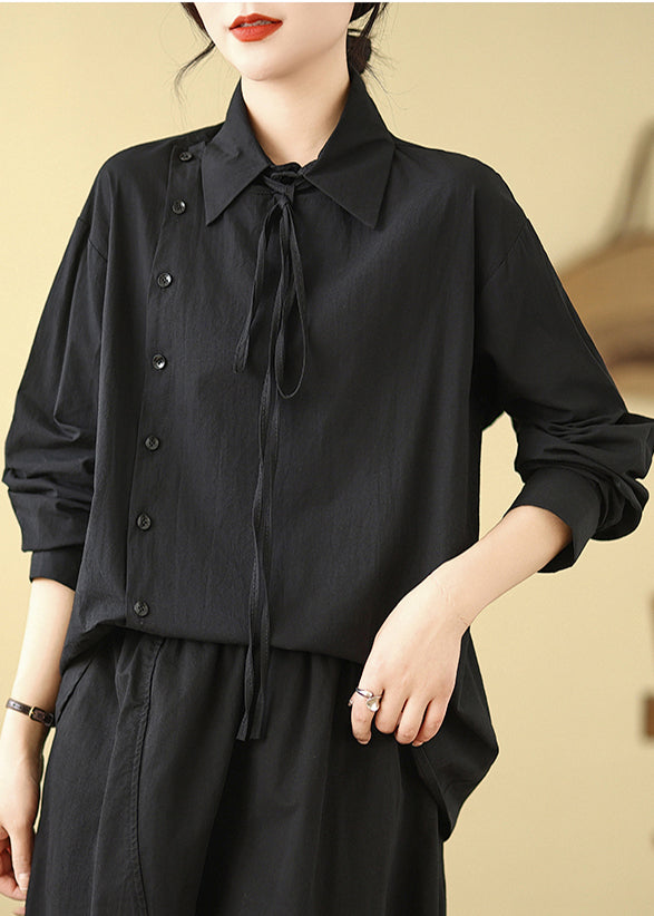 Black Asymmetrical Cotton Shirt Spring