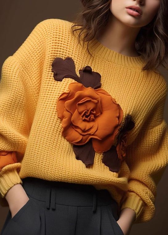 Art Yellow Cozy Cotton Knit Tops Fall