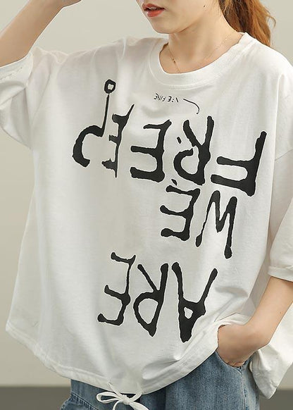 White O-neck Half Sleeve Cotton Summer Tops