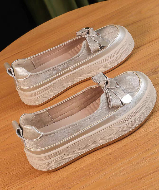 Apricot Comfortable Splicing Bow Platform Shoes