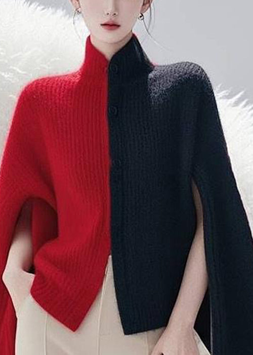 Colorblock Side Open Cozy Knit Cape Sweaters Spring