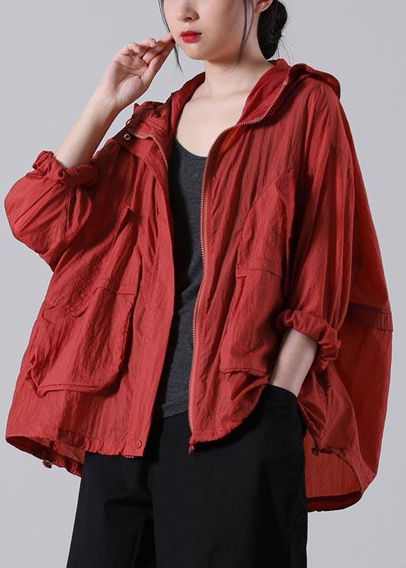Red Long Sleeve Upf 50+ Coat Jacket Summer Hooded Jacket