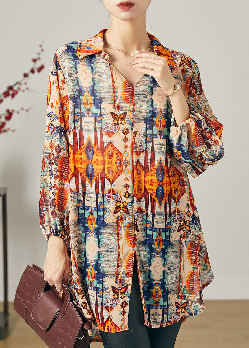 Natural Navy Print Side Open Chiffon Top Summer