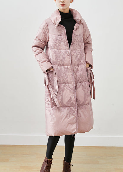 Art Pink Embroideried Bow Thick Duck Down Puffers Jackets Winter