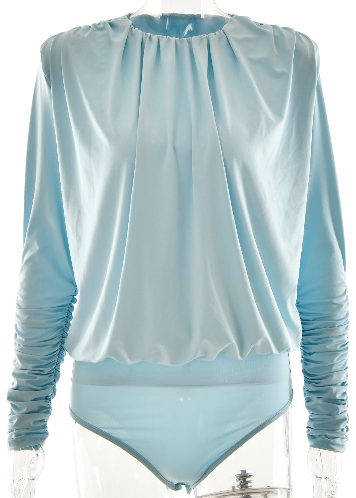 Blue O-neck Backless Bodysuit Fall
