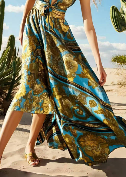 Boutique Print Silk Vacation Sundress Exra Large Hem