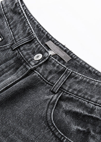 Novelty Black High Waist Pockets Straight Jeans