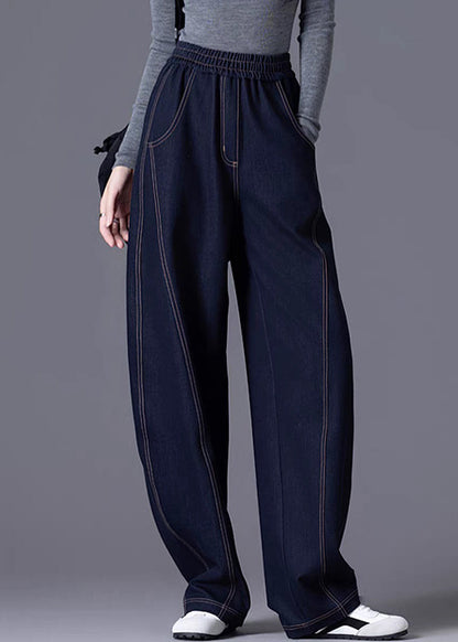 Wine Red Elastic Waist Patchwork Denim Pants Spring