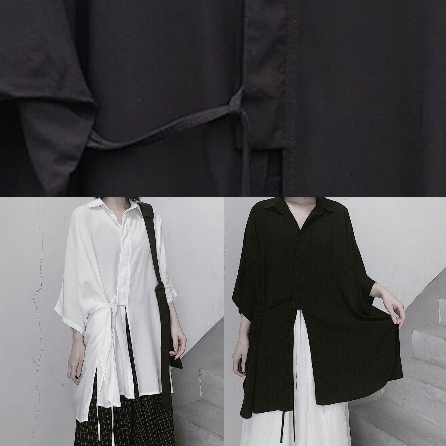 White Clothes Lapel Batwing Sleeve Art Shirts