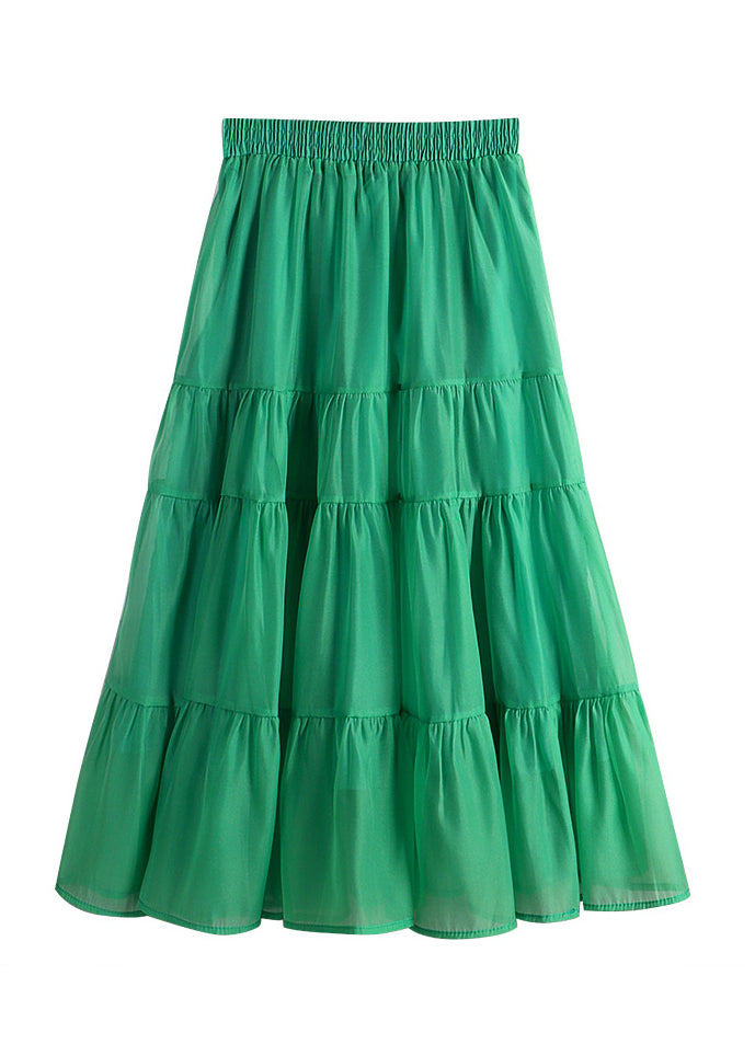 Green Patchwork High Waist Tulle a Line Skirts Summer
