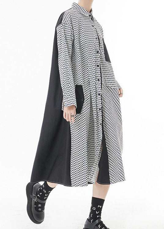 White Peter Pan Collar Button Patchwork Shirt Dresses Spring