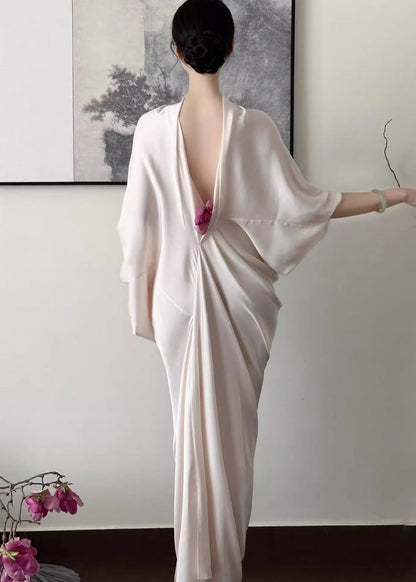 Apricot Backless Ice Silk Wraped Dress Summer