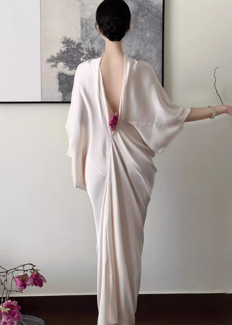 Apricot Backless Ice Silk Wraped Dress Summer