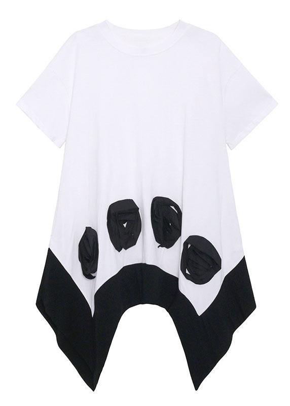 White Patchwork Asymmetrical Design Summer Cotton Mini Dress