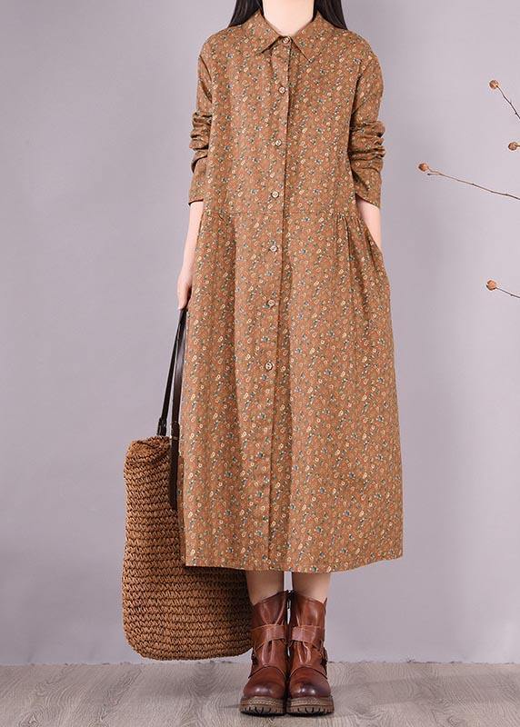 Chocolate Print Dress Lapel Button Down Daily Spring Dress