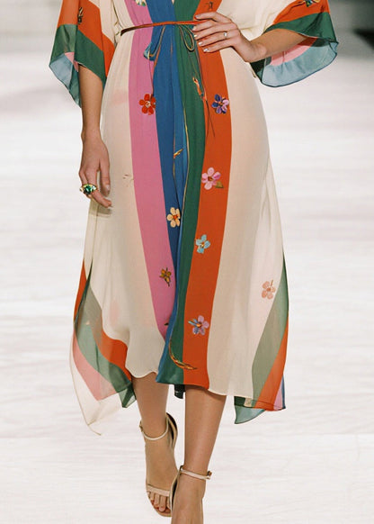 Style Colorblock Print Draping Chiffon Robe Dresses Summer
