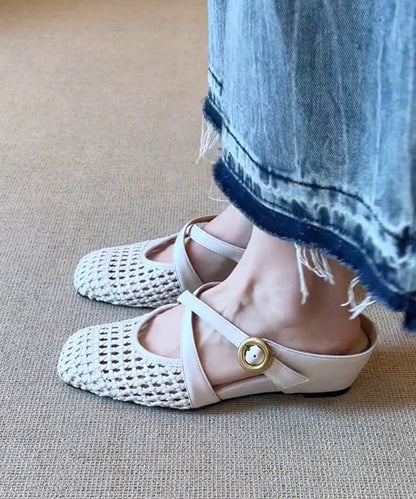 White Wedge Sheepskin Splicing Slide Sandals