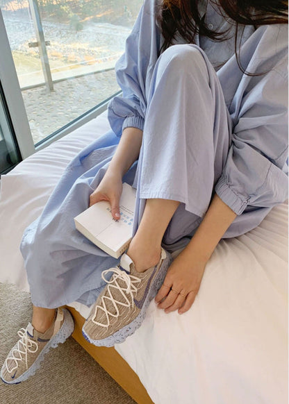 Unique Blue Button Loose Dresses Spring