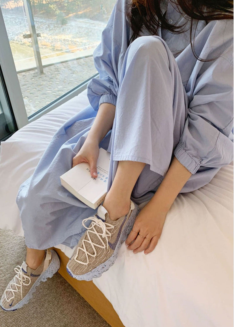 Unique Blue Button Loose Dresses Spring