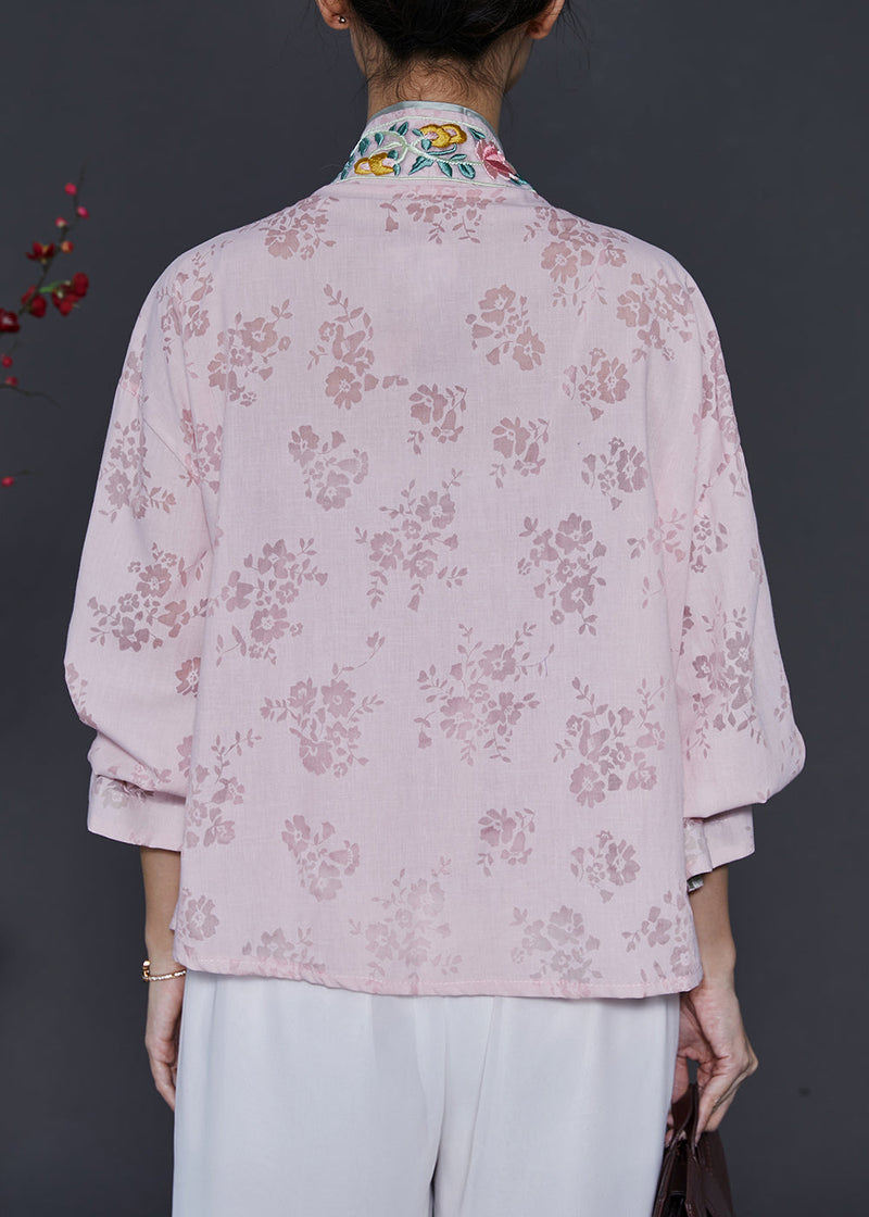 Pink Embroidered Lace Up Silk Cardigans Spring