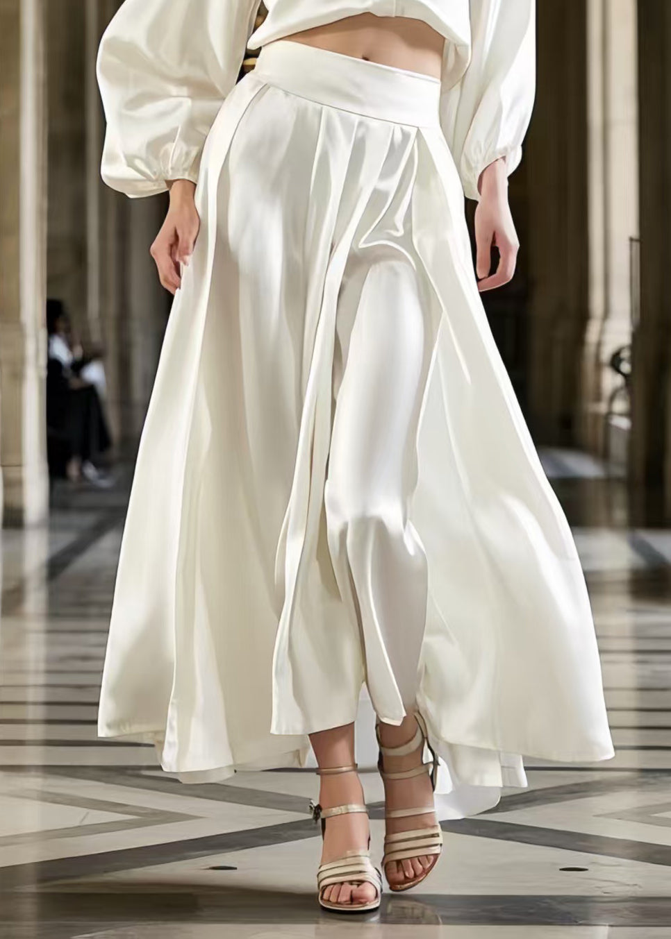 French Milk White Draping Fine Silk Two Piece Set Clothing Spring