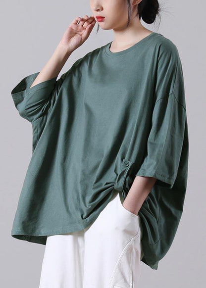 Style Black O-neck Low High Design Cotton Summer Tees