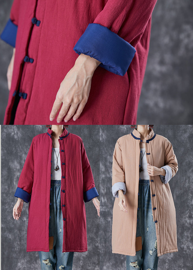 Red Chinese Button Thick Fine Cotton Filled Puffers Jackets Winter