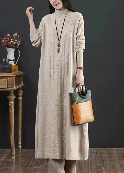 Orange Turtleneck Patchwork Knit Dresses Winter