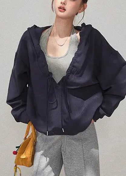 Khaki Tie Lace Drawstring Hooded Sweatshirts Fall