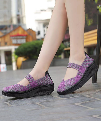 Purple Comfortable Knit Fabric Splicing Wedge Shoes